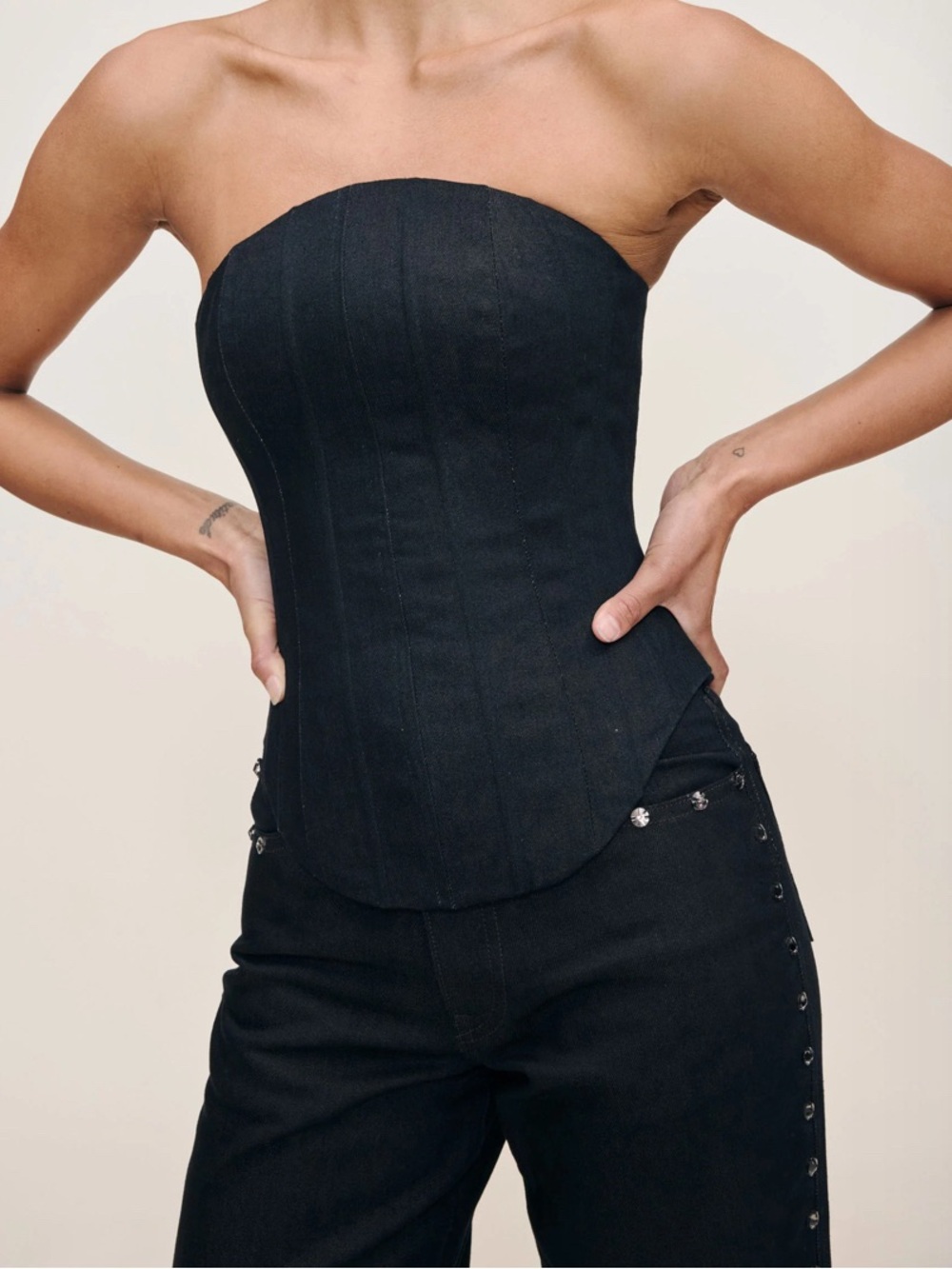 DL1961 Eternity Denim Corset Top L Dark Indigo Strapless Boned $249